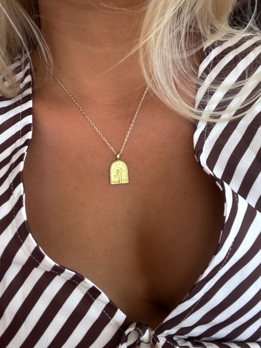 Gold tropical Palm Tree Necklace Waterproof and Tarnish Free, made in Australia