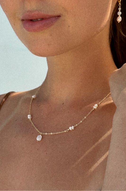 Waterproof Tarnish Free Pearl Gold Necklace Beach Ocean Jewellery