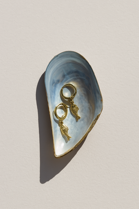 Upstream Huggies | Gold Fish earrings