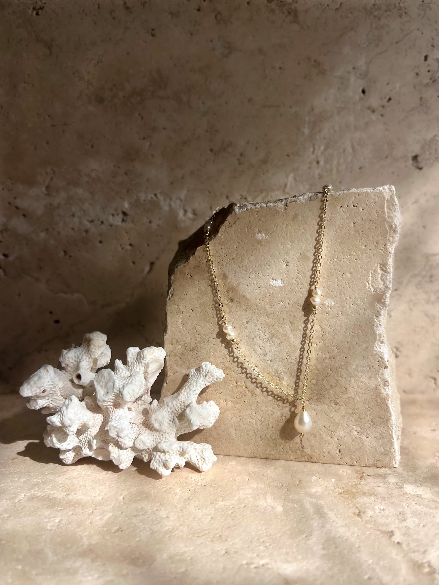 Waterproof Tarnish Free Pearl Gold Necklace Beach Ocean Jewellery