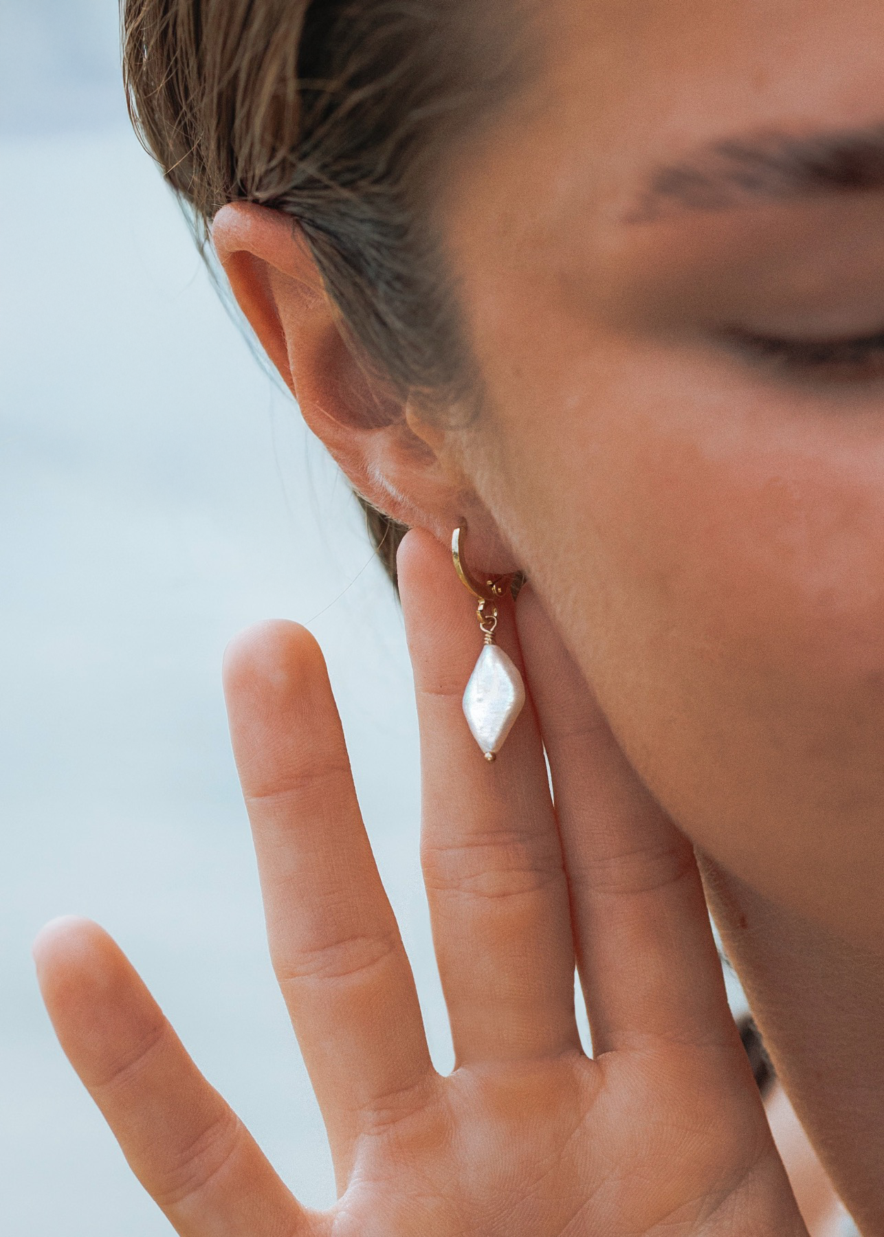 Gold Pearl Earrings Huggie Style