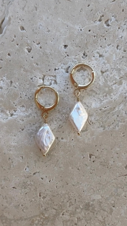 Gold Pearl Earrings Huggie Style