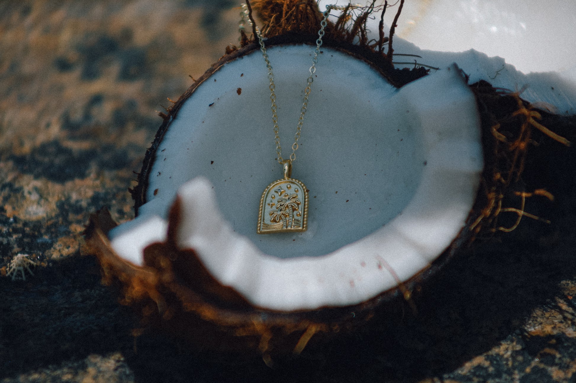 Gold tropical Palm Tree Necklace Waterproof and Tarnish Free, made in Australia