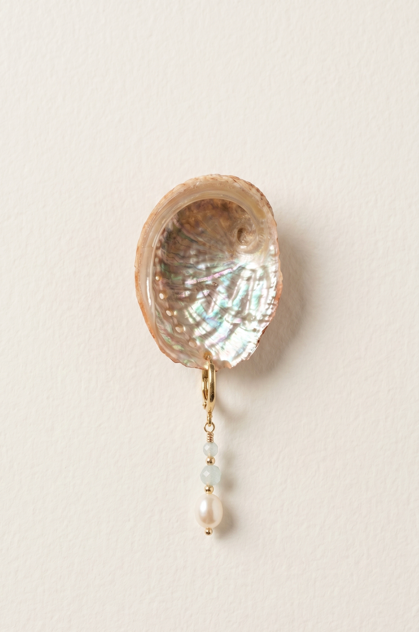 Handmade aquamarine and freshwater pearl huggie earrings with 18k gold-filled fittings, made in Queensland Australia
