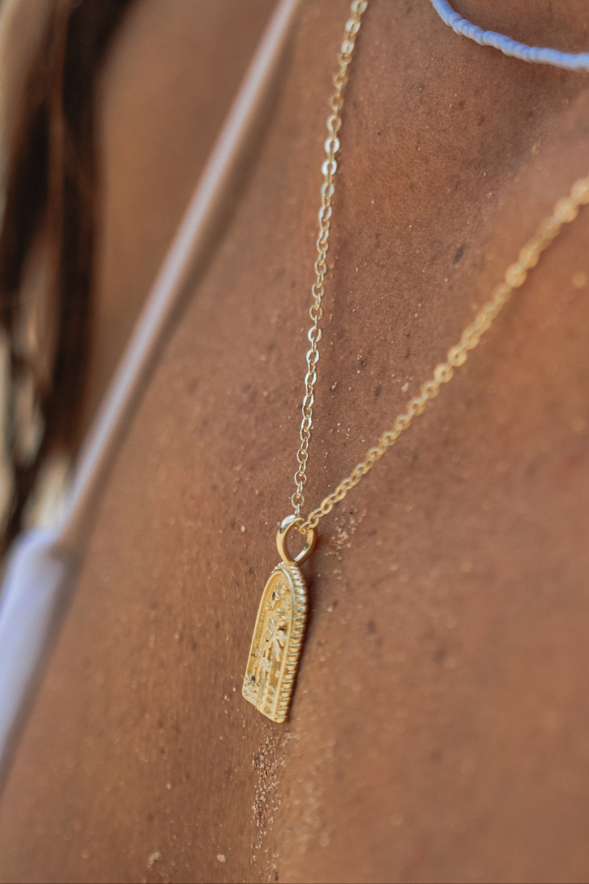 Gold tropical Palm Tree Necklace Waterproof and Tarnish Free, made in Australia